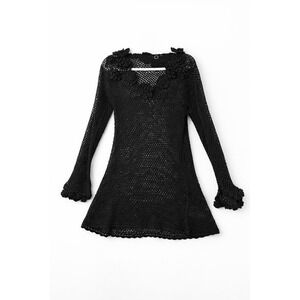Open Crochet‎ Whimsigoth Fairy Grunge Top  Tunic S Black Gothic Boho 3D Flowers